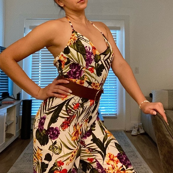 Tropical Floral Halter Jumpsuit 